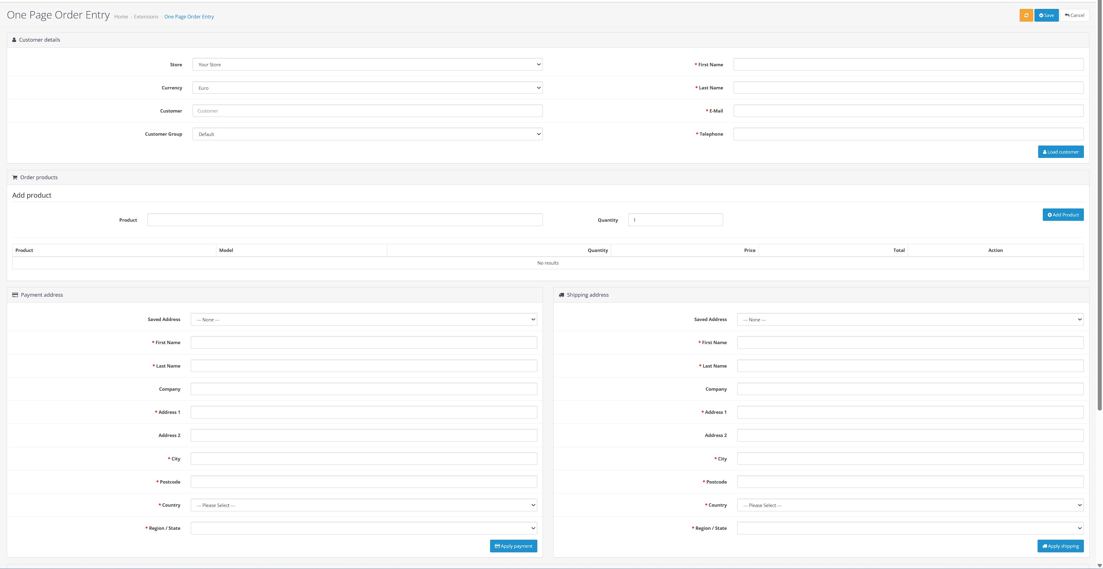 Opencart 3.x One Page Order Entry